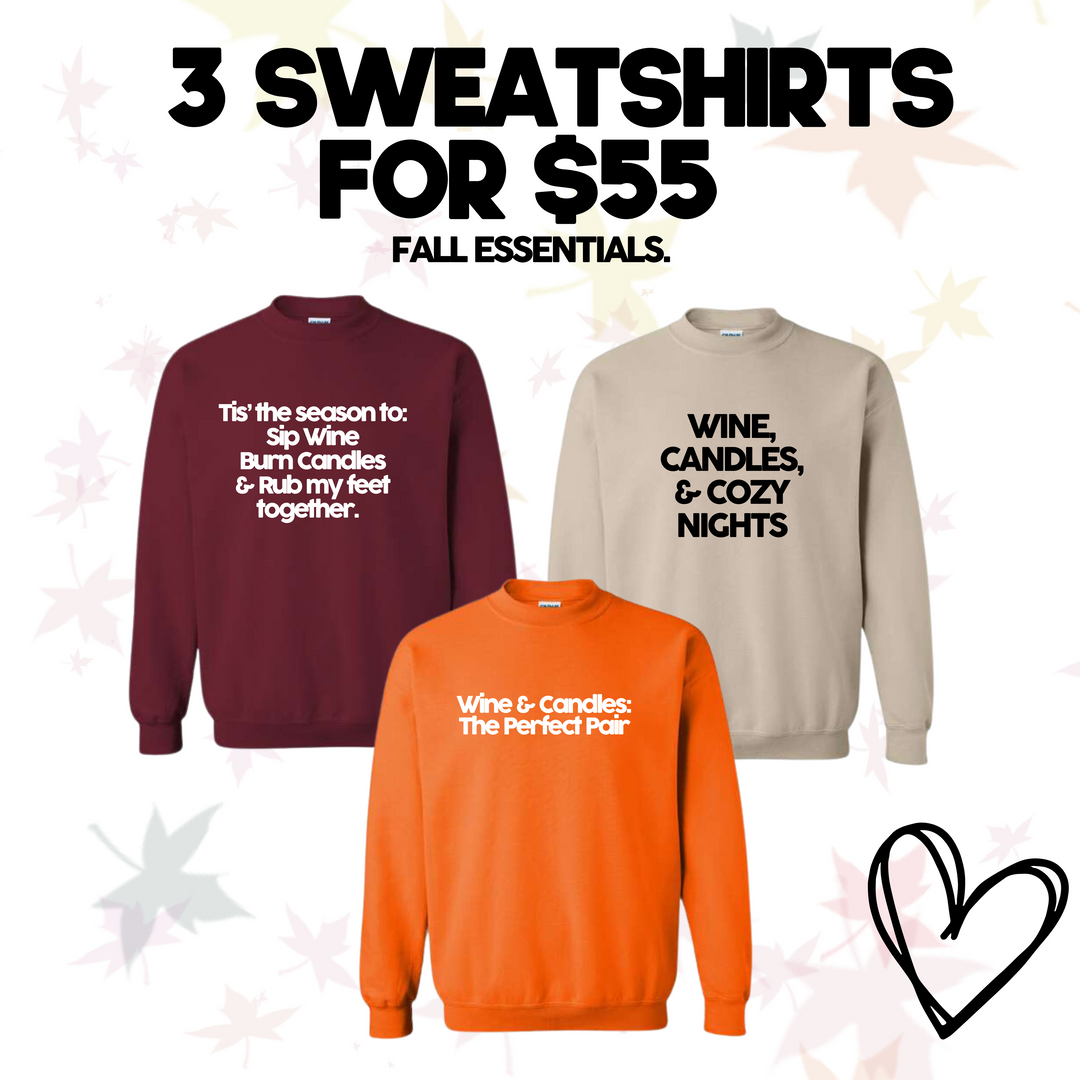 3 SWEATSHIRT BUNDLE DEAL "FALL ESSENTIALS" (CRANBERRY/SAND/SAFETY ORANGE)